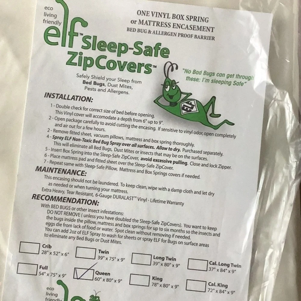 Queen Bed Elf Evolution Bed Bug Mattress Cover set, New